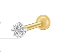 Pojedynczy kolczyk z żółtego złota z diamentem do piercingu - 0,003 ct - próba 375