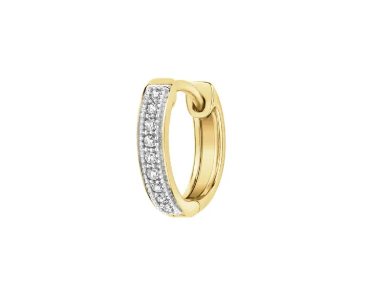 Pojedynczy kolczyk z żółtego złota z diamentami - koło - 0,02 ct - próba 585