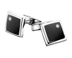 Spinki do mankietów w białym złocie z brylantami i onyksami - próba 585