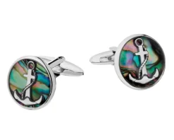 Spinki do mankietów ze stali szlachetnej i muszlą - kotwice