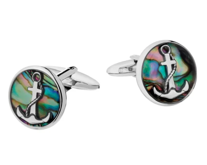 Spinki do mankietów ze stali szlachetnej i muszlą - kotwice