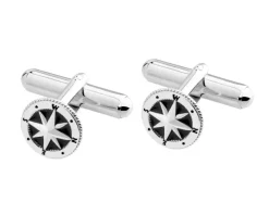 Spinki srebrne do mankietów z emalią - kompas