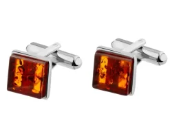 Spinki srebrne do mankietów z bursztynem