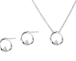 Srebrne kolczyki i naszyjnik z cyrkoniami - komplet - koła
