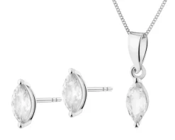 Srebrne kolczyki i zawieszka z cyrkoniami, łańcuszek - komplet