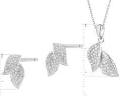 Srebrne kolczyki i zawieszka z cyrkoniami - komplet - liście
