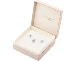 Srebrne kolczyki i zawieszka z cyrkoniami - komplet - liście