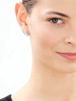 Srebrne kolczyki i zawieszka z cyrkoniami - komplet - liście