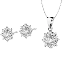 Srebrne kolczyki i zawieszka z cyrkoniami, łańcuszek - komplet