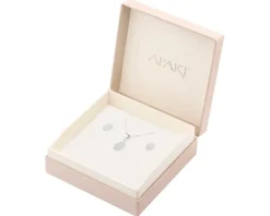 Srebrne kolczyki i zawieszka z cyrkoniami, łańcuszek - komplet - liście