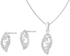 Srebrne kolczyki i zawieszka z cyrkoniami, łańcuszek - komplet