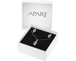 Srebrne kolczyki i zawieszka z cyrkoniami, łańcuszek - komplet