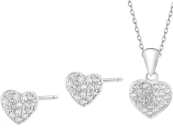 Srebrne kolczyki i zawieszka z cyrkoniami - komplet - serca