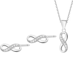 Srebrne kolczyki i zawieszka z cyrkoniami - komplet - nieskończoności
