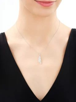 Srebrne kolczyki i zawieszka z cyrkoniami - komplet - piórka