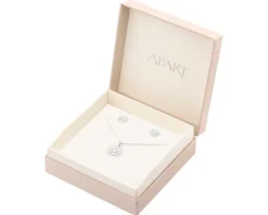 Srebrne kolczyki i zawieszka z cyrkoniami, łańcuszek - komplet - kwiaty