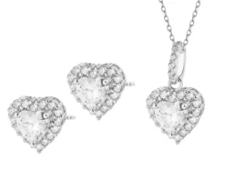 Srebrne kolczyki i zawieszka z cyrkoniami - komplet - serca
