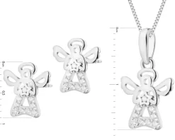 Srebrne kolczyki i zawieszka z cyrkoniami, łańcuszek - komplet - aniołek