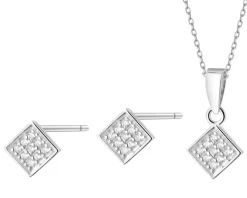 Srebrne kolczyki i zawieszka z cyrkoniami - komplet - kwadraty