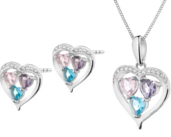 Srebrne kolczyki i zawieszka z cyrkoniami - komplet - serca