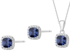 Srebrne kolczyki i zawieszka z cyrkoniami - komplet - kwadraty