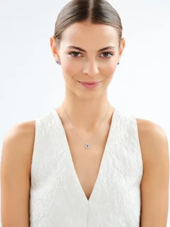 Srebrne kolczyki i zawieszka z cyrkoniami - komplet - kwadraty