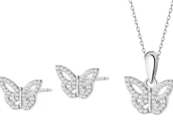 Srebrne kolczyki i zawieszka z cyrkoniami - komplet - motyle