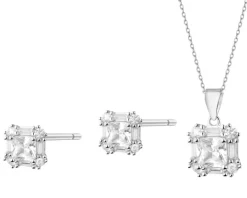 Srebrne kolczyki i zawieszka z cyrkoniami - komplet