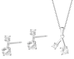 Srebrne kolczyki i zawieszka z cyrkoniami - komplet