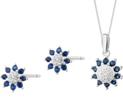 Srebrne kolczyki i zawieszka z cyrkoniami, łańcuszek - komplet - kwiaty