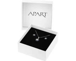 Srebrne kolczyki i zawieszka z cyrkoniami, łańcuszek - komplet - kwiaty