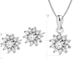 Srebrne kolczyki i zawieszka z cyrkoniami, łańcuszek - komplet