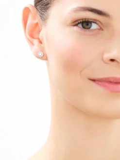 Srebrne kolczyki i zawieszka z cyrkoniami, łańcuszek - komplet