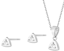 Srebrne kolczyki i zawieszka z cyrkoniami - komplet - trójkąty