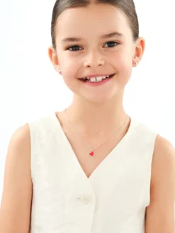 Srebrne kolczyki i zawieszka z emalią - komplet - serca