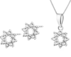 Srebrne kolczyki i zawieszka z cyrkoniami - komplet