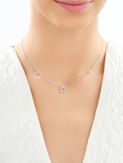 Srebrny naszyjnik i bransoletka z cyrkoniami - komplet - gwiazdy