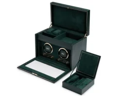 Wolf British Racing Double Watch Winder with storage Green