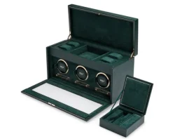 Wolf British Racing Triple Watch Winder with storage Green