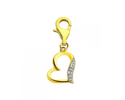 Zawieszka charms z żółtego złota z diamentami - serce - 0,006 ct - próba 585