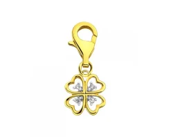Zawieszka charms z żółtego złota z diamentami - koniczyna - 0,02 ct - próba 375
