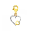 Zawieszka charms z żółtego złota z diamentami - serca - 0,01 ct - próba 375