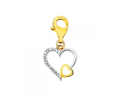 Zawieszka charms z żółtego złota z diamentami - serca - 0,01 ct - próba 375