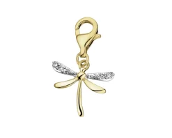 Zawieszka charms z żółtego złota z brylantami - ważka - 0,04 ct - próba 375
