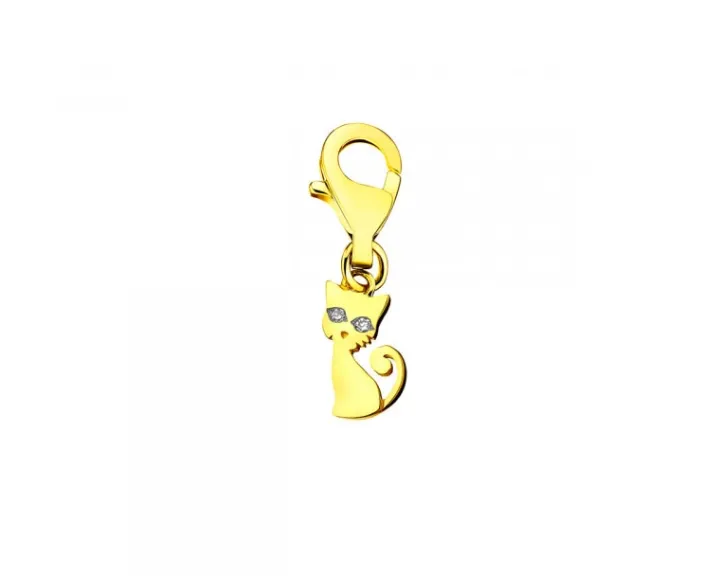 Zawieszka charms z żółtego złota z diamentami - kot - 0,006 ct - próba 375