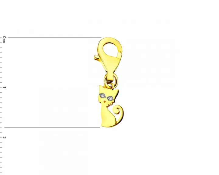 Zawieszka charms z żółtego złota z diamentami - kot - 0,006 ct - próba 375