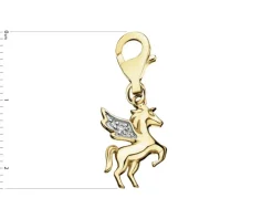 Zawieszka charms z żółtego złota z diamentami - jednorożec - 0,01 ct - próba 375