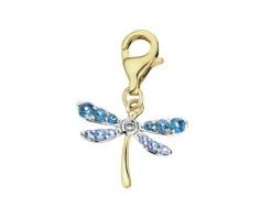 Zawieszka charms z żółtego złota z diamentem i topazami - ważka - próba 375