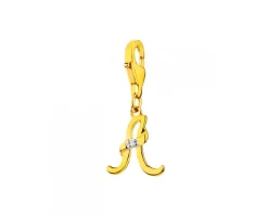Zawieszka charms z żółtego złota z diamentem - litera A - 0,004 ct - próba 375