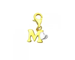 Zawieszka charms z żółtego złota z diamentem - litera M, serce - 0,004 ct - próba 375